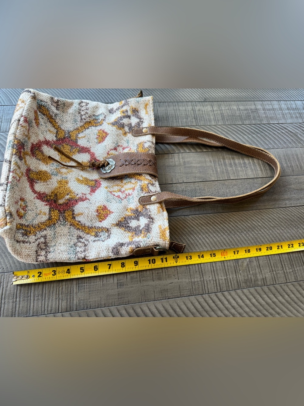 Myra Whimsical Boho Shoulder Bag Floral Tote Bag W/Leather Trim - Picture 15 of 16